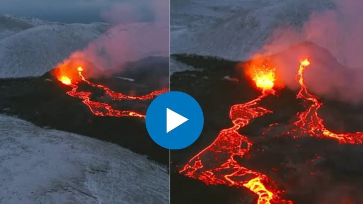 Video : Volcano Erupts in Iceland : निसर्गाचं भयावह रुप…! शहरात नदीसारखा वाहू लागला ज्वालामुखीचा महापूर;